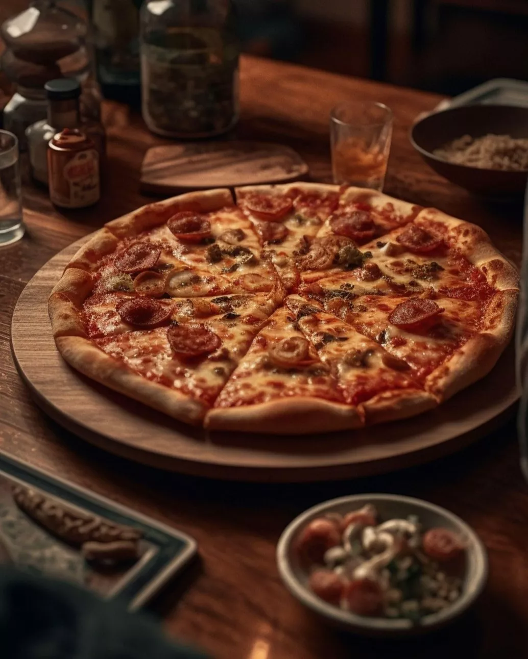 A fresh pizza being boxed up at Tollbar Grill & Pizza